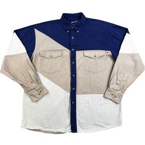 Vintage Wrangler Brushpopper Shirt Men XL Blue Tan Colorblock Cowboy Western